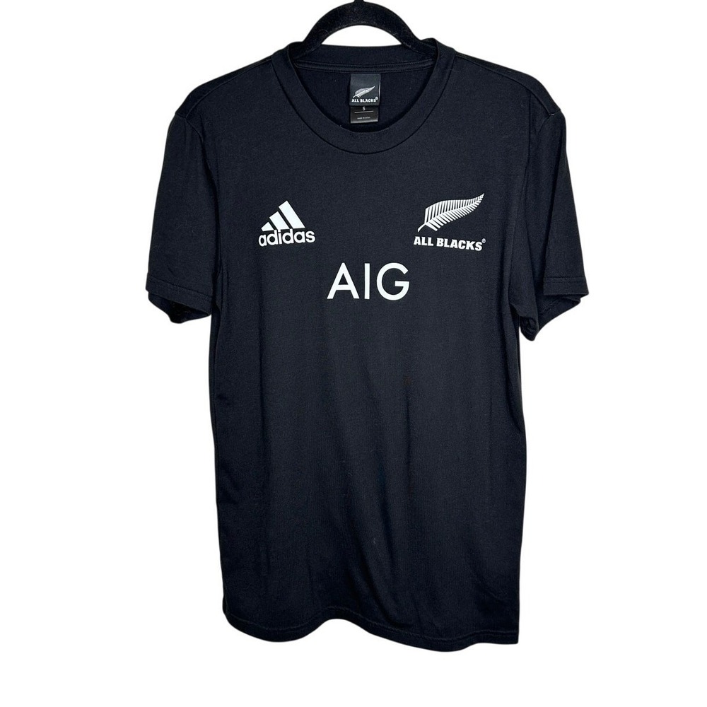 Adidas New Zealand All Blacks Shirt Mens S Rugby Silver Fern AIG Graphic Tee EUC